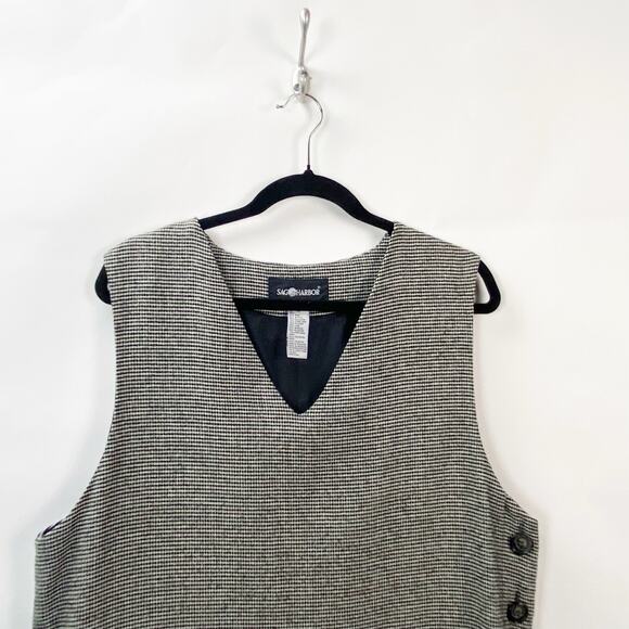 Vintage 90s Sag Harbor 14 Womens Black/White Wool Blend Mini Shift Dress - Picture 2 of 7